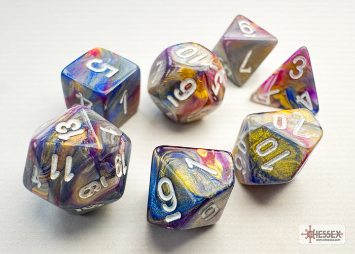 Festive Carousel/White 7ct Miniature Polyhedral Dice Set