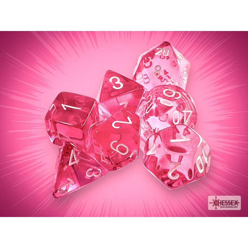 Transluscent Pink/White 7ct Polyhedral Dice Set