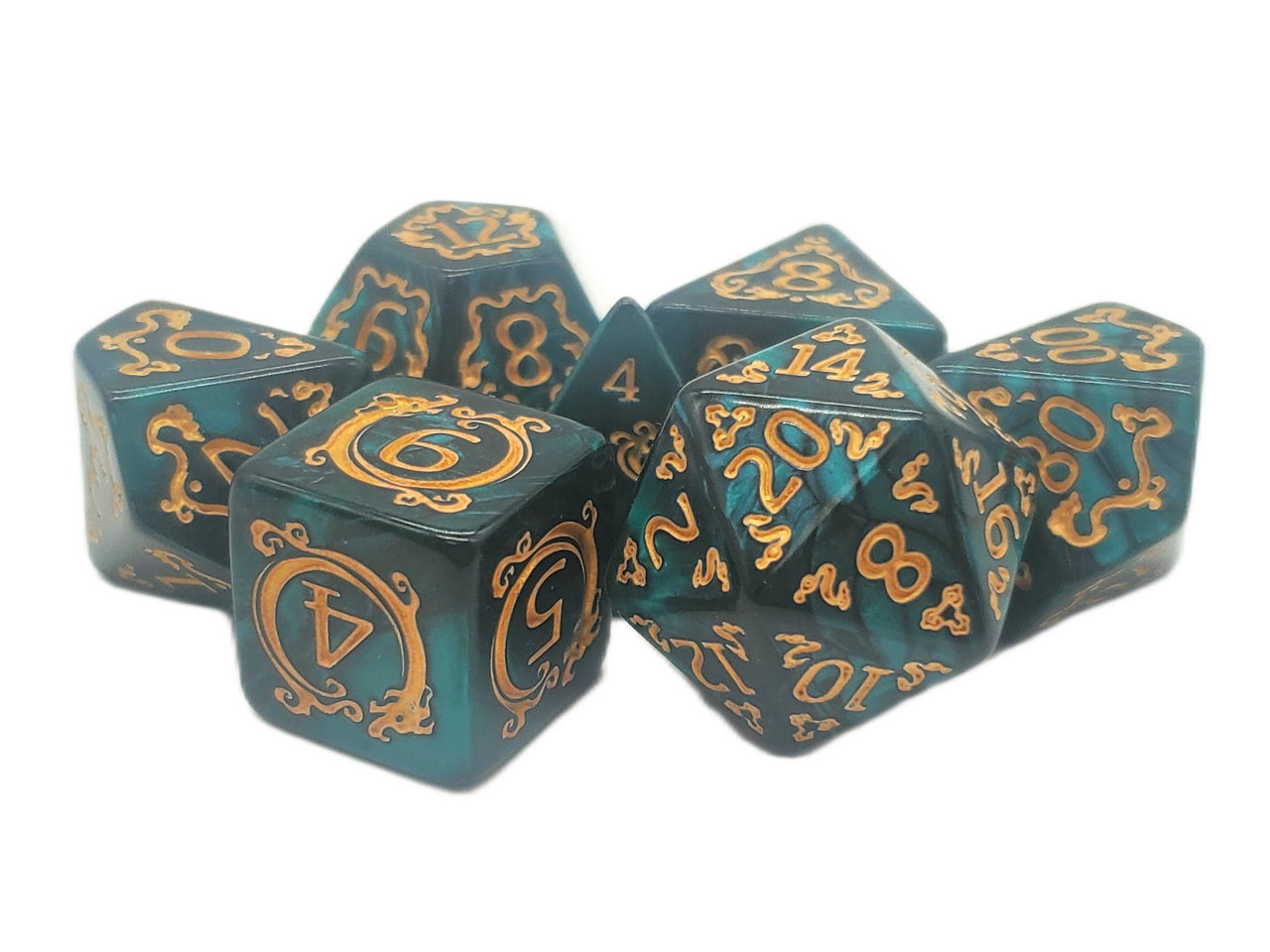 Old School Dice: Rune Dice 7 Piece Set - Coiled Serpent, Various Colors