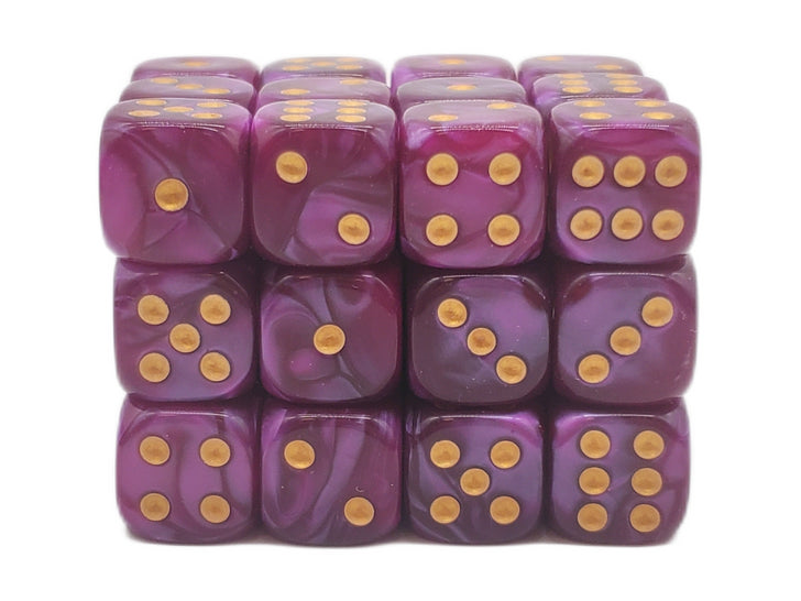 Old School Dice: D6 - 12mm - Pearl Drop - Lavender w/ Gold