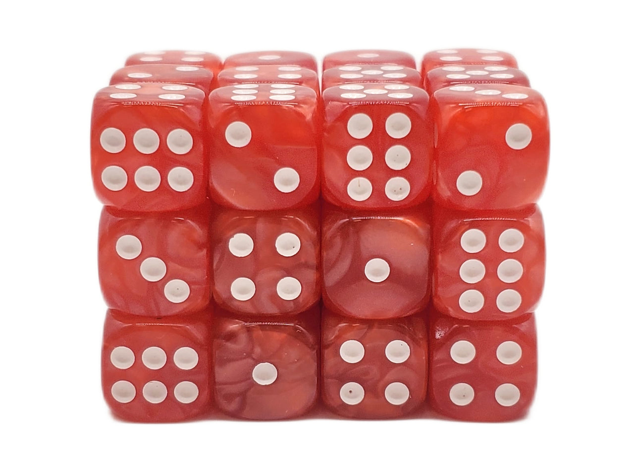 Old School Dice: D6 - 12mm - Pearl Drop - Red w/ White