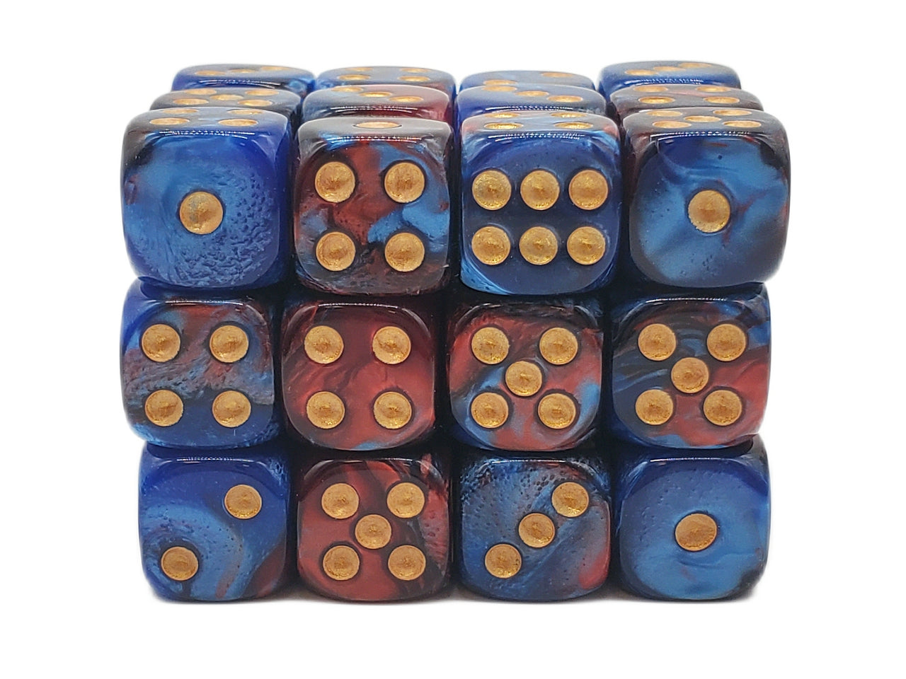 Old School Dice: D6 - 12mm - Vorpal - Red & Blue w/ Gold