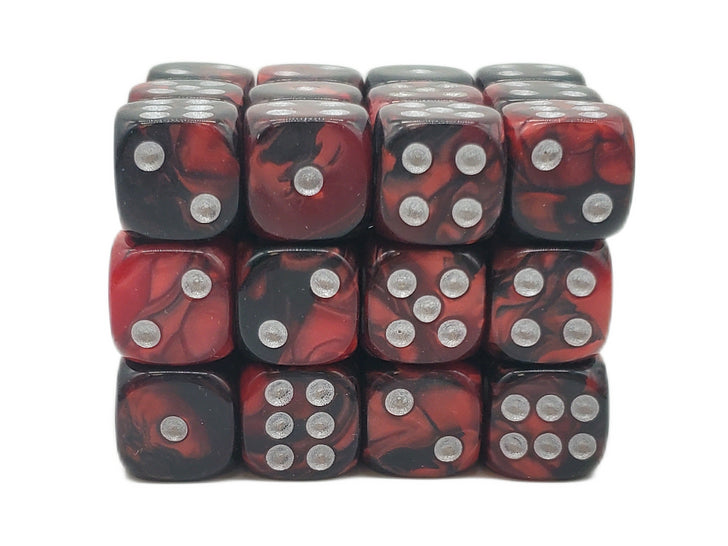 Old School Dice: D6 - 12mm - Vorpal - Blood Red & Black w/ Silver