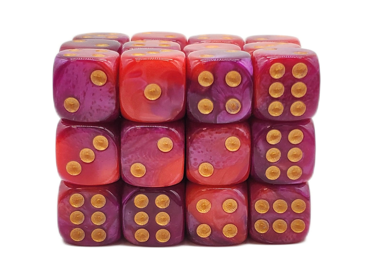 Old School Dice: D6 - 12mm - Vorpal - Rose Red & Purple w/ Gold