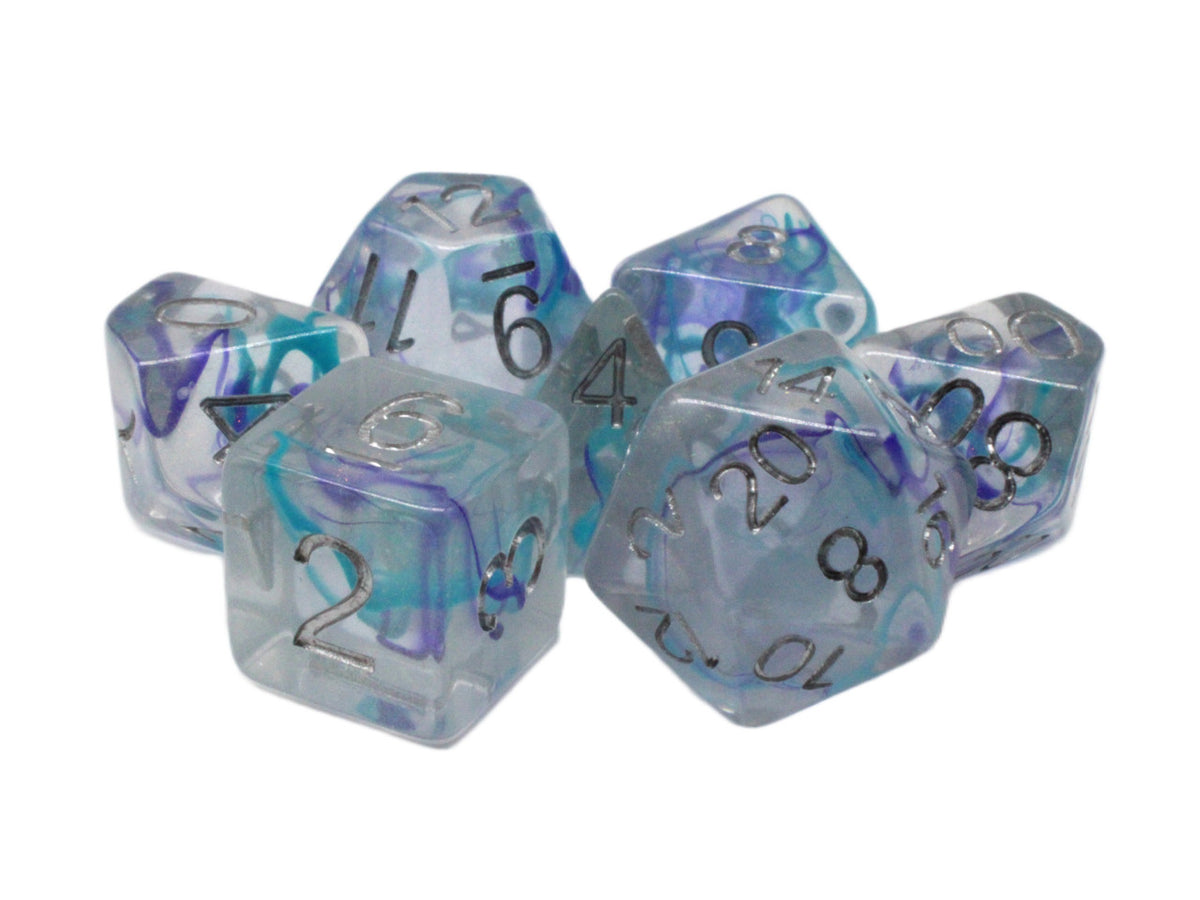 Old School 7 Piece DnD RPG Dice Set: Luminous - Ocean Breeze