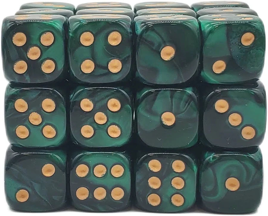 Old School Dice: D6 - 12mm - Vorpal - Green & Black w/ Gold