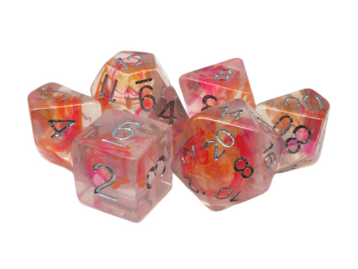 Old School 7 Piece DnD RPG Dice Set: Luminous - Tip Toe Thru The Tulips
